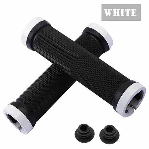 Bike Handlebar Grips, Single Lock on Bicycle Handle Bar, Suitable for Mountain MTB Beach Cruiser Scooter Folding Bike, Soft Non-Slip-Rubber Hand Grip, Comfortable Ergonomic (1 Pair, White)