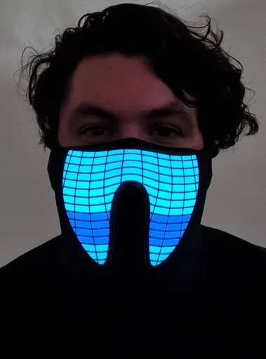 Sound Activated Light Up Pattern Mask Teal Purple Adjustable Size Fleece Fabric