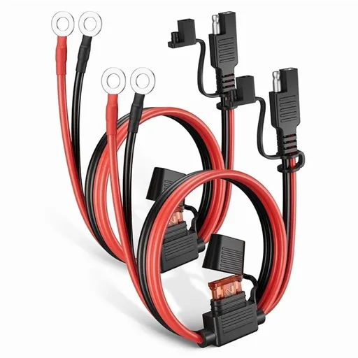 2Pack 1.98FT Battery Charger Cable with 10A Inline Fuse, 16AWG Quick Disconnect SAE to O-Ring Terminal Harness