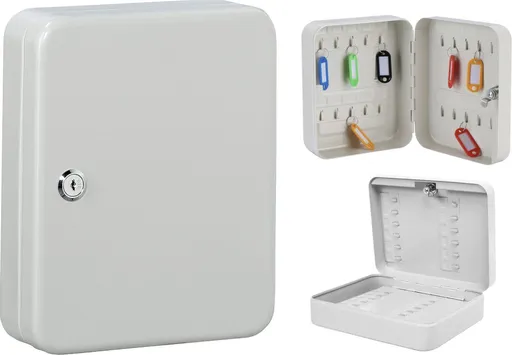 20-Hook White Locking Key Cabinet with Security Cylinder Lock