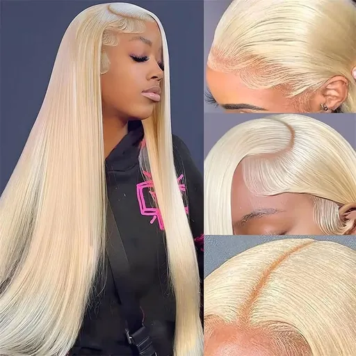 Blonde Wig 80 Density Straight Wigs 613 Blonde Glueless Closure Straight Hair Dyeable Color