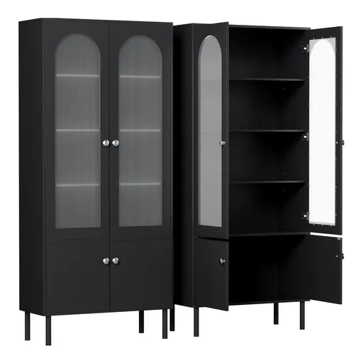 Artiss 2x Buffet Sideboard Cabinet Pantry 5-Tier Storage Cupboard Fluted Black