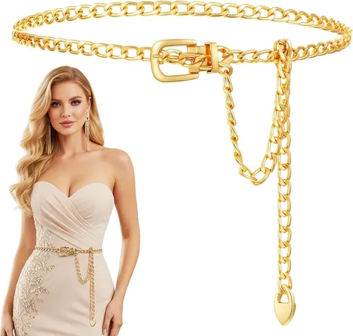 Gold Belt Chain, Adjustable Gold Chain Belts For Women, Stylish Accessory for Jeans Dresses Body Waist Decoration (41.7 Inch/106 cm Long)