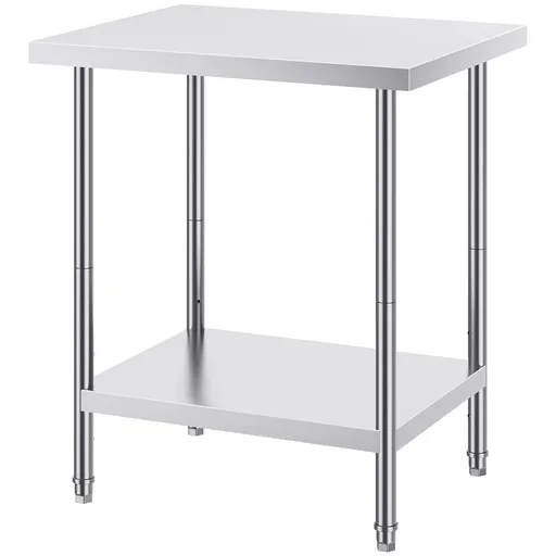 Stainless Steel Prep Table, 24 x 30 x 34 Inch, Heavy Duty Metal Worktable with 3 Adjustable Height Levels, Commercial Workstation for Kitchen Garage Restaurant Backyard