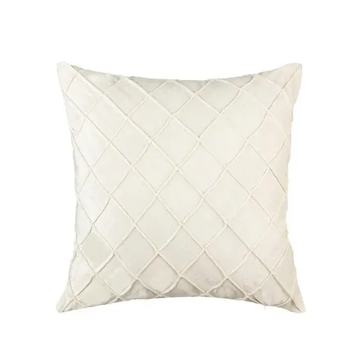 Velvet Cushion Cover Pleated Checked Plaid Plush Decorative Lounge Cushion Cover - White