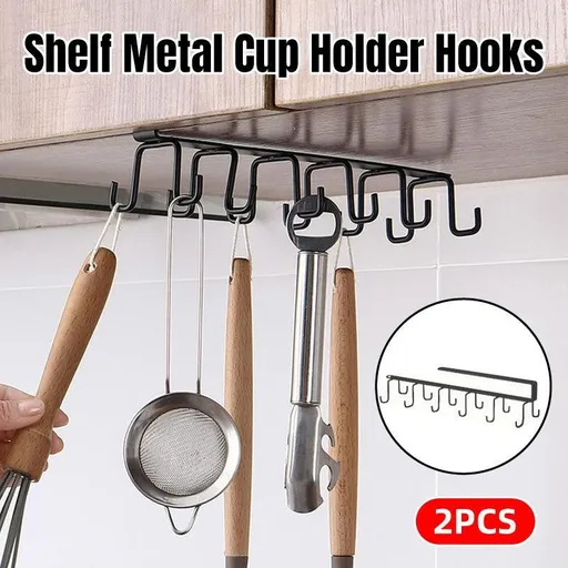 2-Piece Black Under-Shelf Cup Holder Rack Set