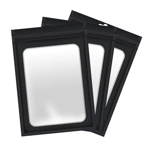 3 pcs Bags, Resealable Mylar Bags for Food Storage and Lip Gloss, Jewelry, Eyelash Packaging Smell Proof(Black, 2.9 x 4.7 Inch)