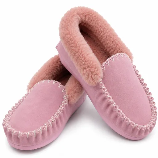Sheepskin Merino Wool Moccasin Slippers Genuine UGG Slip On - Pink