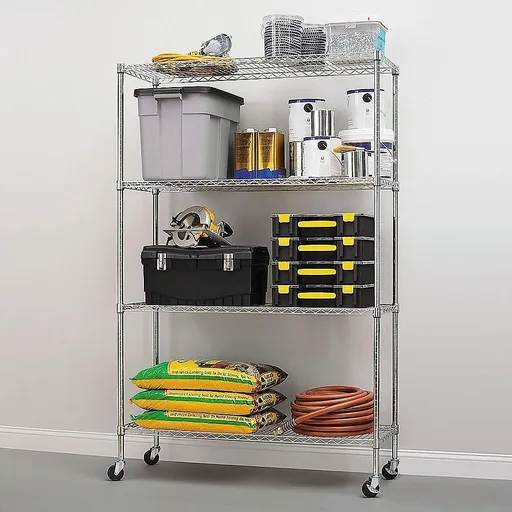Wire Storage Rack – 120x45cm Chrome Shelving with Wheels