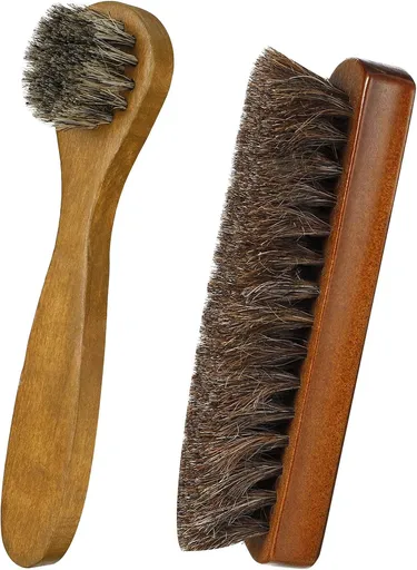 2 Pieces Shoes Brush kit Natural Wooden Handle Welt Brush Soft Horsehair Shoe Shine Brush Bristles Anti Slip Shoe Buff Brush for Leather, Boot, Bag