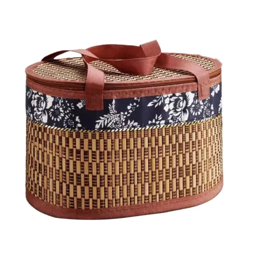 Wicker Basket with Lid,Wicker Picnic Basket with Double Handles,Woven Picnic Storage Rattan Wicker Egg Serving Gift Baskets Food Vintage, Brown