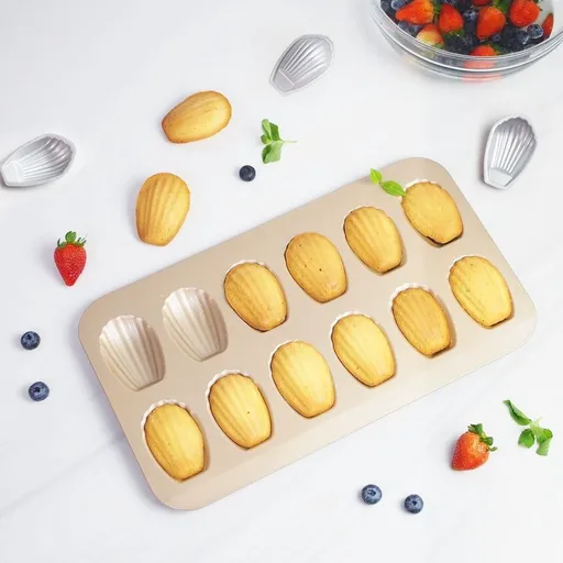 Non-Stick Madeleine Pan - 12-Cavity Carbon Steel Baking Mold for Cakes & Cookies | 9.45"x15.75" (23x40cm) | Dishwasher Safe | Heavy Gauge Steel | -40°C to 230°C Temperature Range