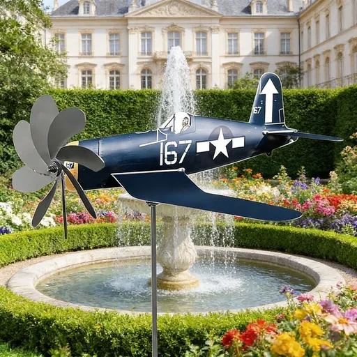 Metal Airplane Weather Vane Wind Sculpture Sturdy Stainless Steel Yard Windmill Decor for Outdoor Garden Patio Lawn, Aviation Style, Blue