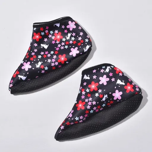 6 Pairs Women's Cozy Floral Bunny Non-Slip Mid-Calf Socks - Warm Fleece-Lined High-Top Floor Socks for Fall & Winter