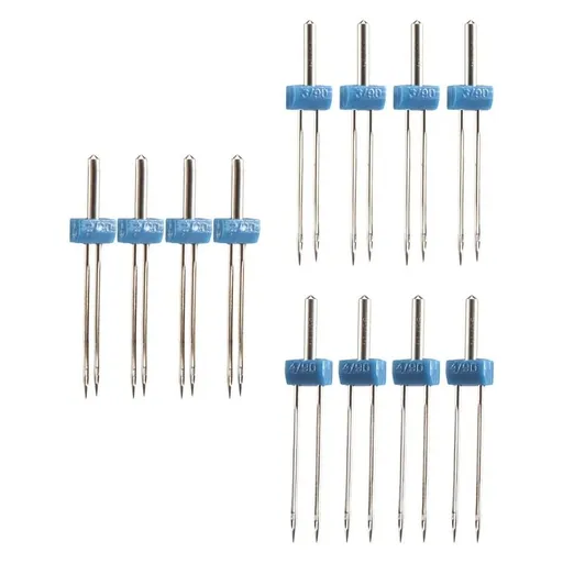 12 Pieces Twin Needles, Double Twin Needles with Plastic Box for Household Sewing Machine, 3 Sizes Mixed 2.0/ 90, 3.0/ 90, 4.0/ 90