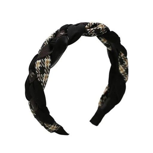 Women Retro Hair Hoop Fried Dough Twist Headband French College Style Hair Clip - Black