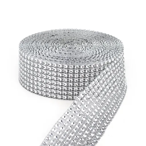 8 Row 10 Yard Rhinestones Diamonds Ribbon Bling Wrap for Crafts for Wedding Cakes, Birthday Decorations (Silver, 8row)