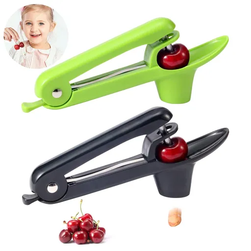 2 Packs Cherry Pitter Tools, Cherry Seed Core Remover Olives Pitter Tool, Stainless Steel Cherries Corer (Black & Green)