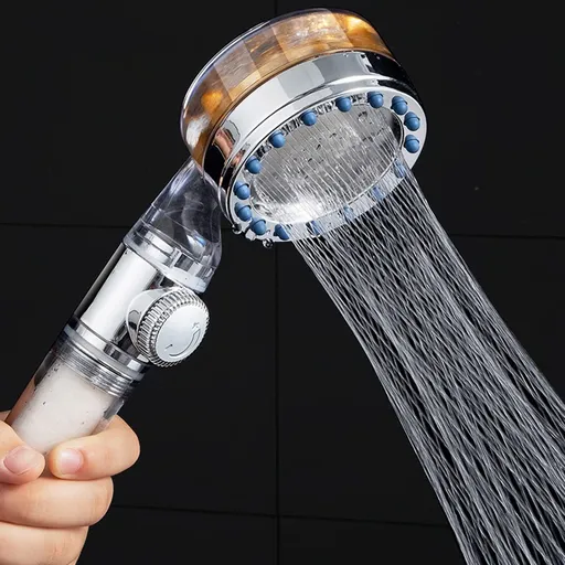 Propeller Driven Turbo Charged Spinning Shower Head Handheld Turbocharged Pressure Shower with Filter and Adjustable Switch
