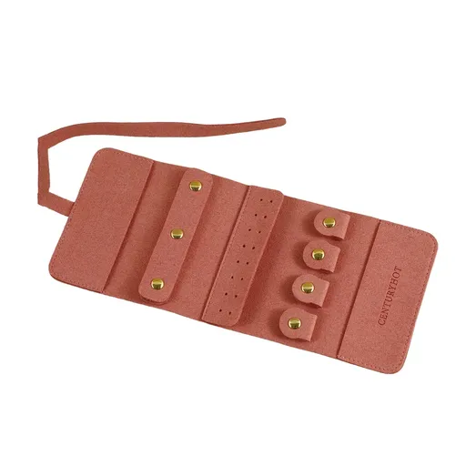 Portable Microfiber Jewelry Storage Bag Roll Organizer for Earrings Necklaces - Pink