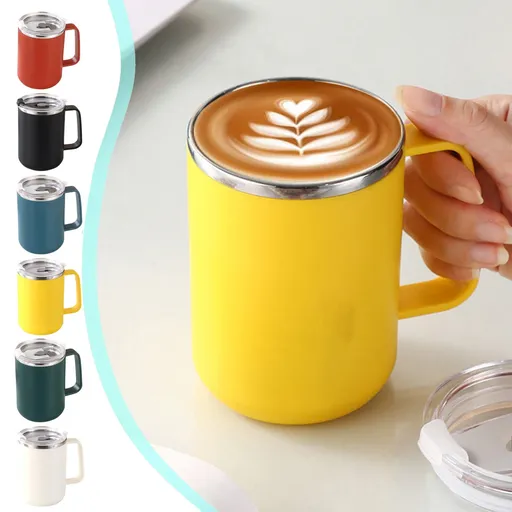 Insulated Coffee Mug with Handle & Lid - 17oz Stainless Steel Travel Tumbler, Double Wall Vacuum (Black) by 25_【Limited Time Discount】 Get It at a Reduced Price!