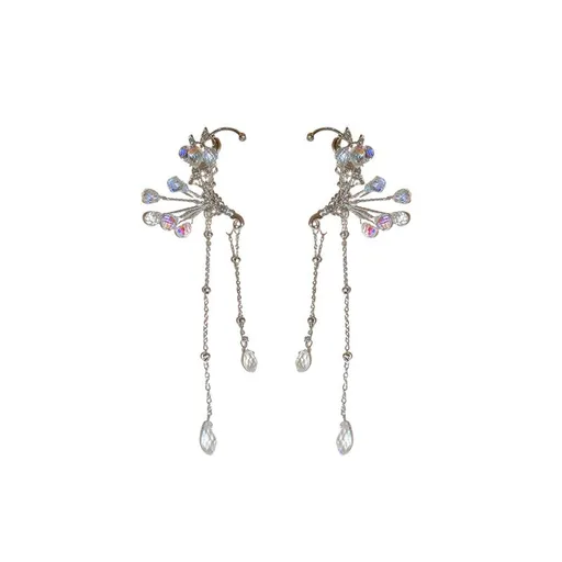 Sparkly Butterfly Crystal Rhinestone Dangle Drop Ear Cuff Long Chain Rhinestone Crystal Chandelier Earring Ear Cuff Butterfly