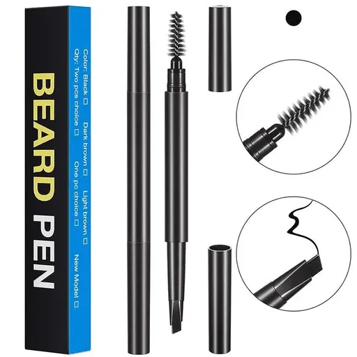 4-Pack Black Beard Filler Pen for Men - Waterproof, Precision Tip and Brush for Covering Beard and Hairline