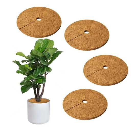 4pcs 17.5" Dia Coconut Fibers Tree Mulch Ring Protector Mat, 17.5 Inch Natural Coco Coir Tree Protection Mats, Tree Disc Plant