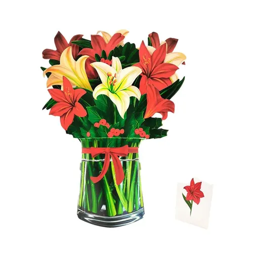 New Style 3D Pop Up Cards Paper Flower Bouquet Greeting Card for All Occasions - Greenish Lily Flower