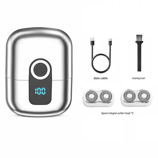 Silver Mini Portable Electric Shaver for Men and two set of spare integral blades - Floating Heads, IPX6 Waterproof Wet & Dry Use, LED Battery Display, Type-C Fast Charging, Compact Travel Grooming Kit,Suitable for gifting