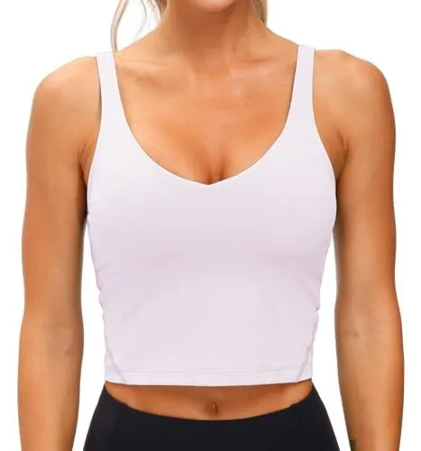 Women's Crop Tank Sports Bra for Yoga, Running, Gym Workouts & Low-Impact Activities, S (White)