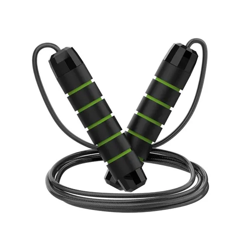 Adjustable Steel Jump Rope with Ball Bearings Foam Handles Tangle Free - Green