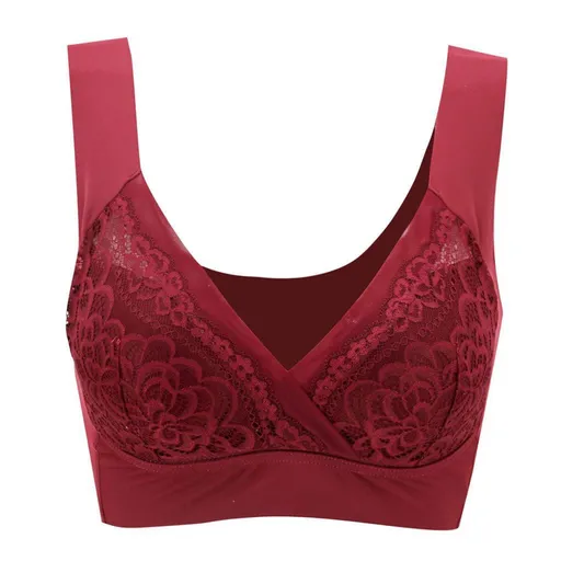 House Of Dasein High End Seamless Large Size Bra For Women Lace Backless Cupless Thin Style - Wine Red - 5L