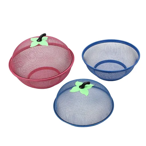 Mesh Fruit Basket With Lid 9.6 Inch, Fruit Fly Proof Wire Storage Bowl, Metal Produce Container For Kitchen Counter Fruits Vegetables