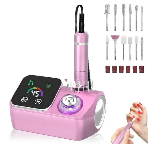 45000RPM Professional Corded Nail Drill E-File Kit for Salon Home LED Display; Low Noise; Ideal for Shaping, Removing & Polishing Acrylic & Gel; For Manicure Pedicure Nail Prep - Pink - Size 5.5*3.54in