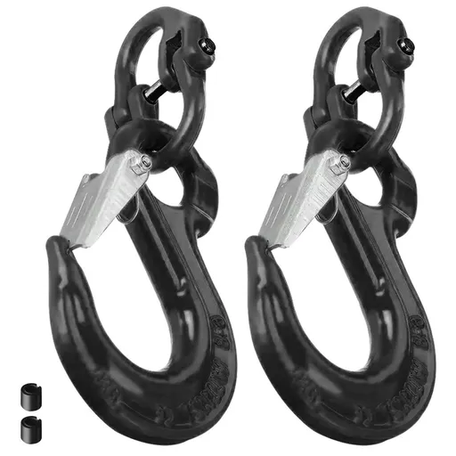 2SET 3.15T Sling Hook Heavy Duty Hammerlock/Slip Hook Kit With Swivel Winch & Safety Latch-Black