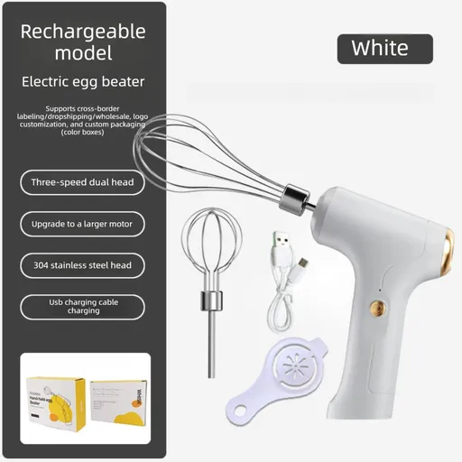 Professional 3-Speed Electric Handheld Egg Whisk and Cream Whipper Set J-9 White Dual-Head Automatic Mixer with Egg Separator