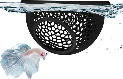 Floating Betta Hide & Shrimp Cave – 3D Printed Aquarium Hammock, Feeder & Rest Spot – Floating Betta Log & Cave Decor for Nano Tanks, Corydoras, Shrimp & Small Fish – Safe PLA, Patent Pending - Black - Size S