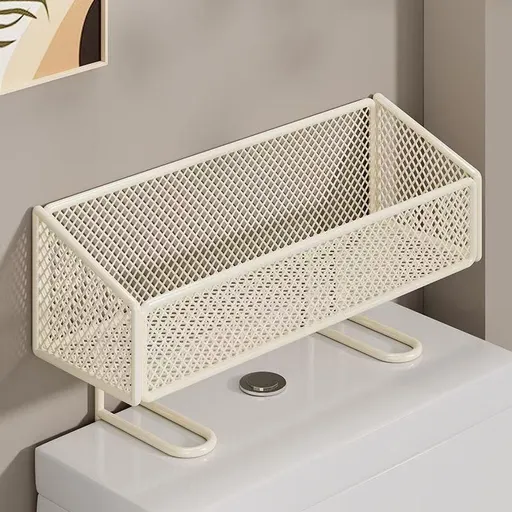 No-Drill Bathroom Storage Shelf, Wall-Mounted Toilet Organiser for Toiletries and Bathroom Essentials, White, 55 x 22.5 x 33 cm