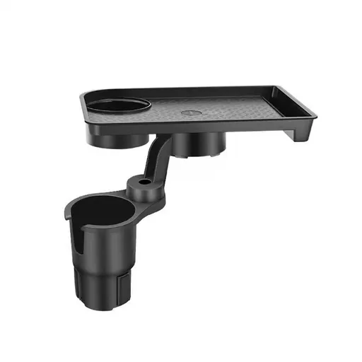 Car Cup Holder Tray 2 in 1 Food Table Adjustable Solid Base Phone Slot Black
