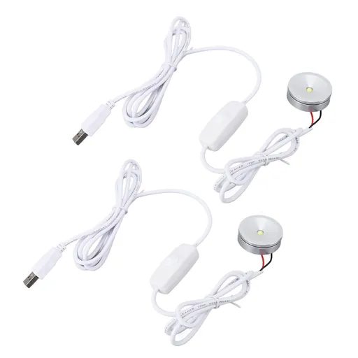 2Pcs Dimmable Mini Spotlight USB 5V Stepless Brightness Dimming LED Mini Spot Light with 6.6ft Cable for Display Cabinets Warm Light