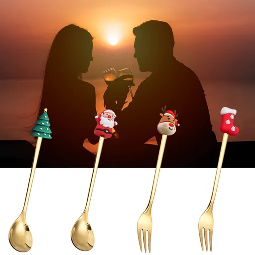 4Pcs Christmas Coffee Spoons with Red Gift Box, Creative Drink Stirrers, Stainless Steel Spoons for Dinner Tableware Dessert