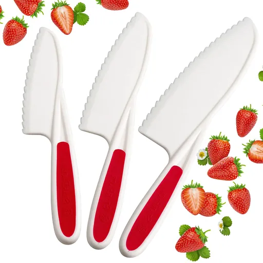 Kids Knife Set of 3 - Toddler Knife Set for Real Cooking - Montessori Knife for BPA-Free Nylon Knife For Kids - Serrated Edges