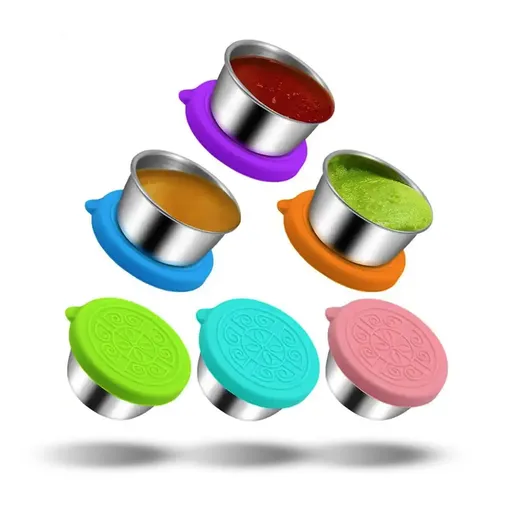Pack of 6 Salad Dressing Container To Go: Small Condiment Containers with Lids, Reusable Stainless Steel Sauce Cups