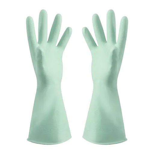Reusable Household Dishwashing Gloves, Food-Grade Natural Rubber Gloves with Non-Slip Textured Grip and Long Cuffs, Mint Green, Size M