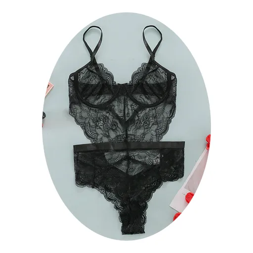 Sexy Lace Sheer Floral Backless Bodysuit Open Crotch Teddy Lingerie Women - Black - M