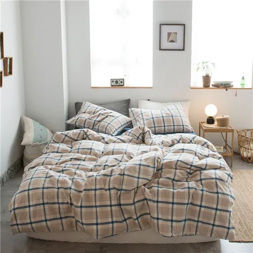 Cotton 4 Piece Set Modern Minimalist White Bed hat kit_1.5m bed-quilt cover 200x 230cm (four-piece set)