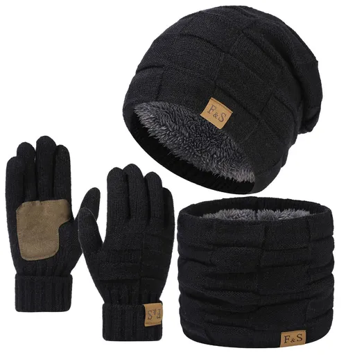 Men'S Winter Hat Men'S Gloves Men'S Scarf Winter Hat And Gloves Set Men'S - Blue - Size L