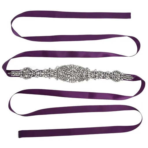 Rhinestone Wedding Dress Belt Elegant Waistbelt Clothes Accessories for Bride BridesmaidPurple