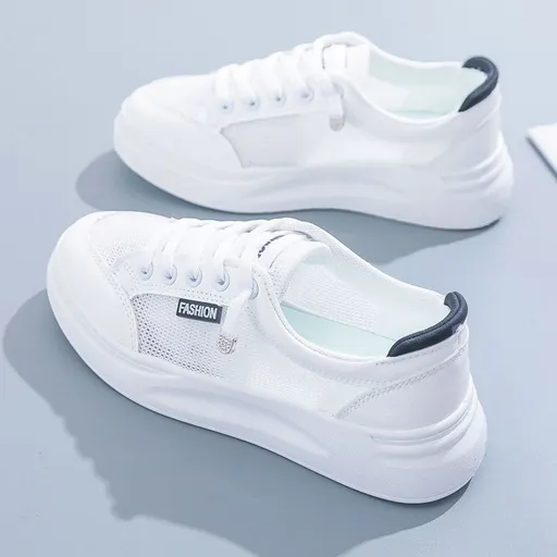 Women Mesh Sneakers Breathable Casual Flat white and black 40